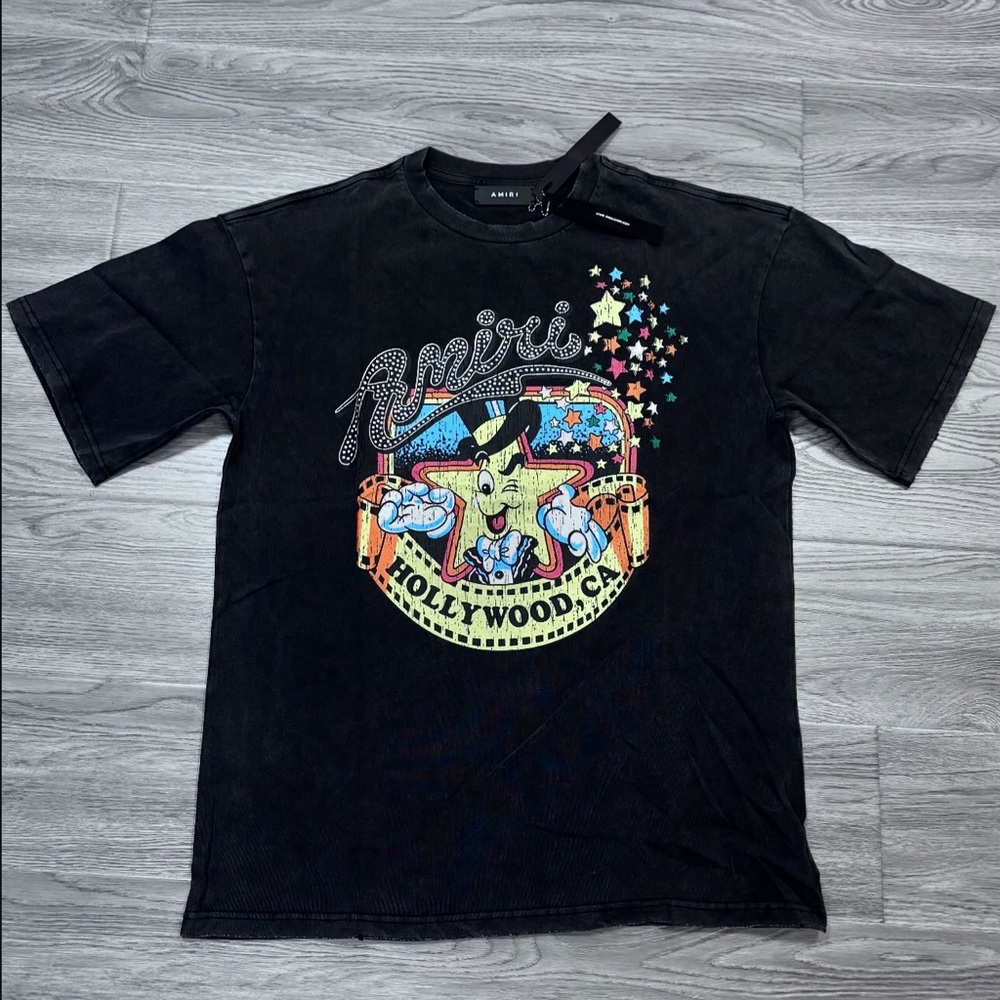 AMIRI Black Tee with Vibrant Star Graphic